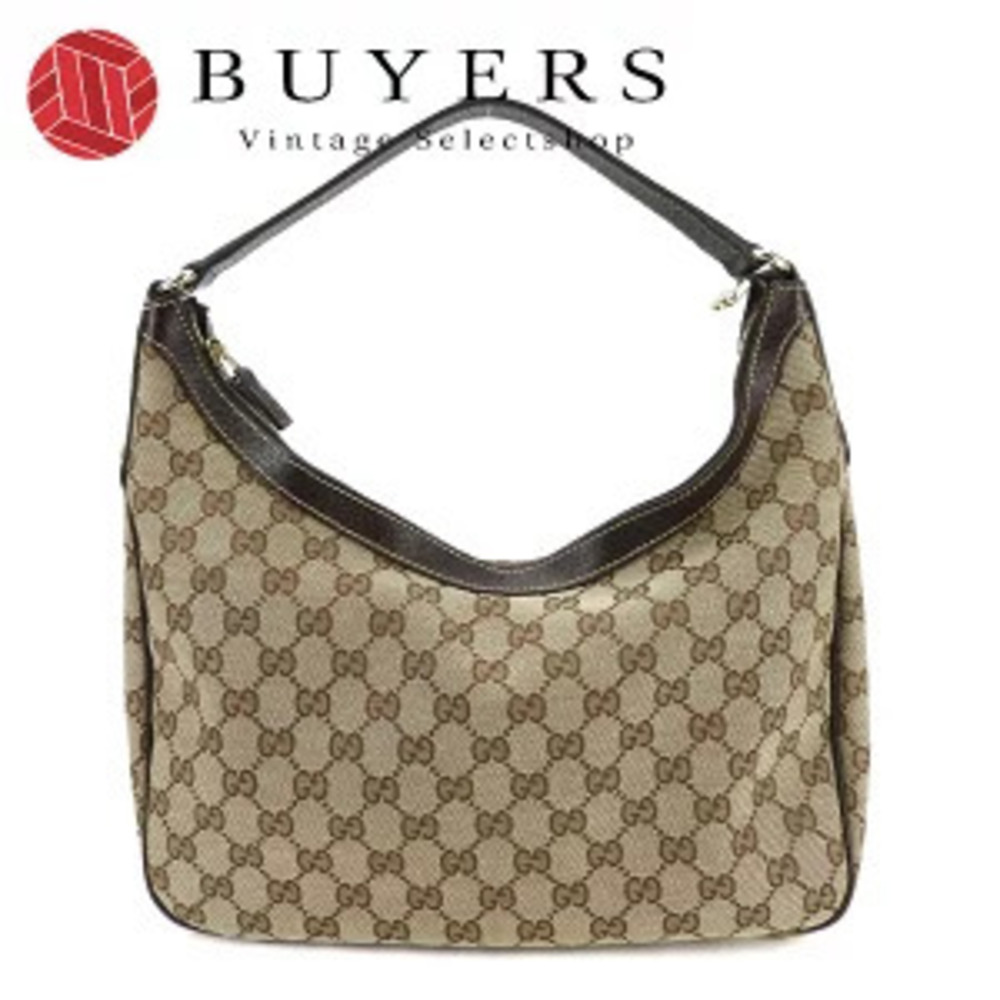 Gucci One Shoulder Hobo Bag Handbag GG Canvas Leather Beige Brown Hand Shoulder